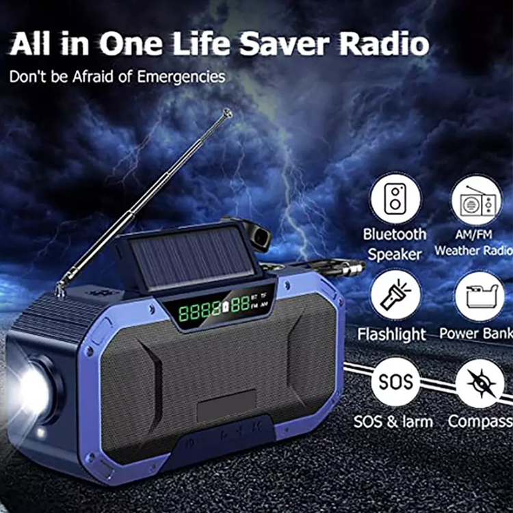 5000mAh Power Bank Solar Flashlight SOS Waterproof Emergency Hand Crank AM FM Radio 
