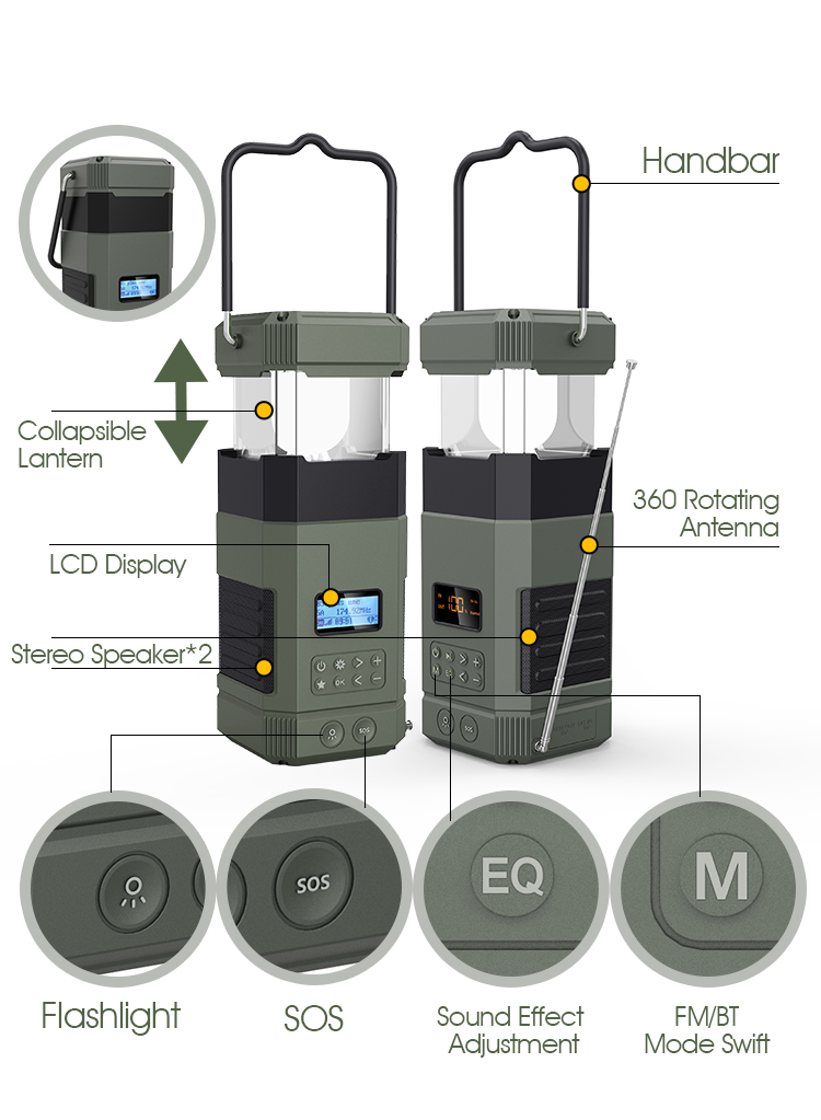 Dab Hand Crank Weather Flashlight Portable Solar Power Emergency Radio For Camping & Hiking - 副本