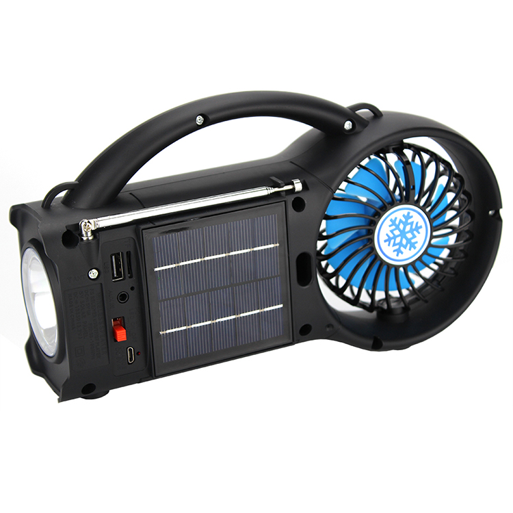 Solar Rechargeable Led Light Multifunction Fm BT Fan Radio